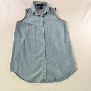 Crystal Springs Harley Davidson Sleeveless Denim Shirt Womens‎ Small Blue Cotton